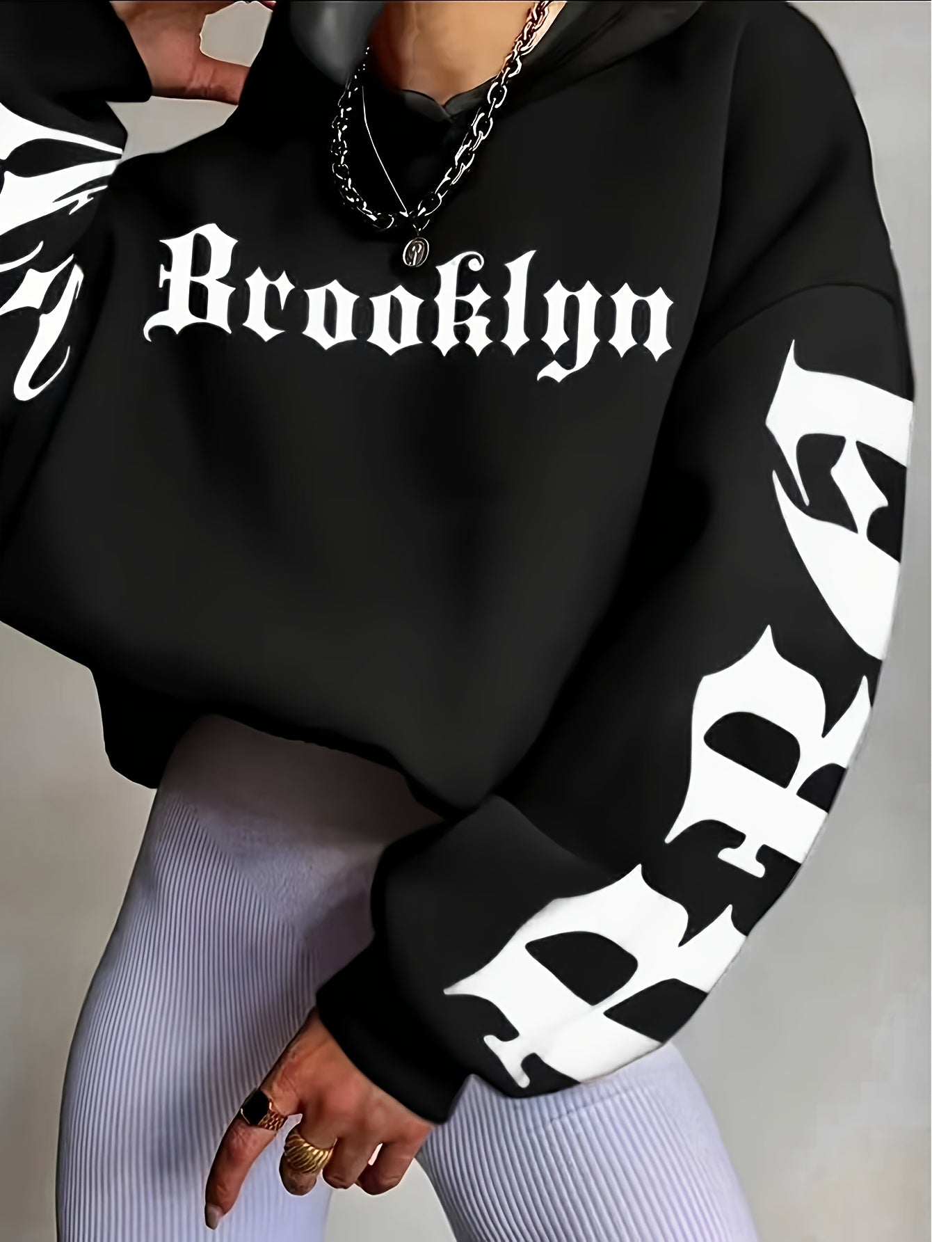 New Arrival: Casual Hooded Alphabet Printed Women'S Sweatshirt - Polyester, Fall/Winter, Knit Fabric, 250g/m²