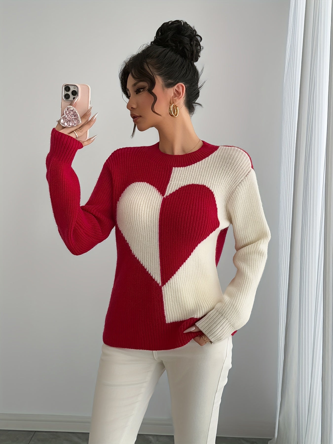 Women'S Knit Heart Top, Valentine'S Day Heart Pullover
