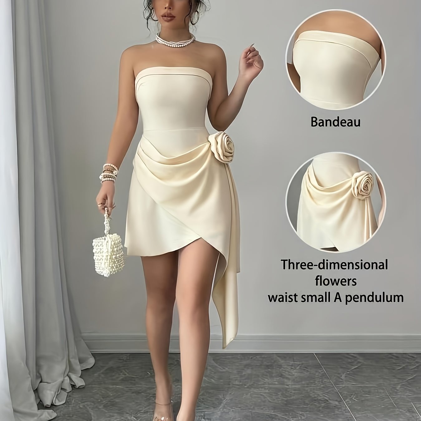 Elegant Off-Shoulder Bodycon Dress | Elegant Solid Color | Strapless with Bow Detail | Floral A-Line Skirt | Perfect for Spring & Summer | Adult Women'S Fashion | Sophisticated Design, Cute Dresses