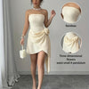 Elegant Off-Shoulder Bodycon Dress | Elegant Solid Color | Strapless with Bow Detail | Floral A-Line Skirt | Perfect for Spring & Summer | Adult Women'S Fashion | Sophisticated Design, Cute Dresses