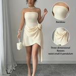 Elegant Off-Shoulder Bodycon Dress | Elegant Solid Color | Strapless with Bow Detail | Floral A-Line Skirt | Perfect for Spring & Summer | Adult Women'S Fashion | Sophisticated Design, Cute Dresses