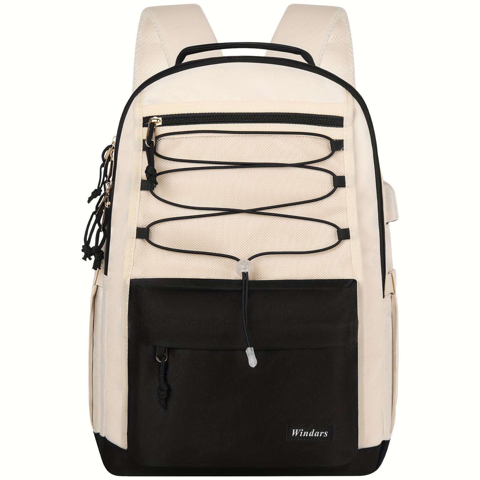 Stylish Large Capacity School Backpack for Teens Girls & Women Students - 15.6 Inch Laptop Bag with USB Charging Port, Durable Polyester College Bookbag, Khaki/Beige Travel Backpack for Work & Daily Commute, Backpack for Scho