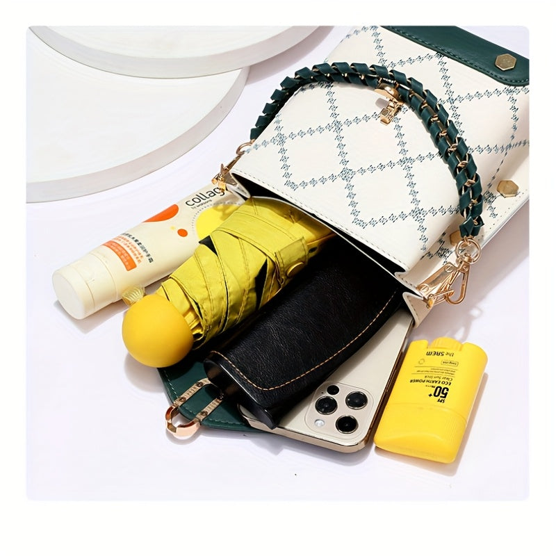 Fashion Mini Plaid Crossbody Bag - Chic Patchwork With Detachable Strap, Adjustable Wide Shoulder Strap, Flap Closure, Chain Decor, Classic Design - Perfect For Daily Use, Travel, And Work