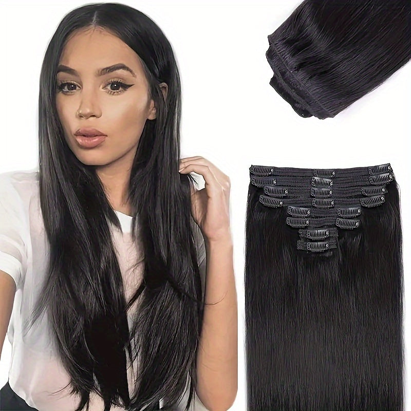 Straight Clip In Hair Extensions Real Human Hair Clip Ins Hair Extensions For Women 8pcs Clip On Hair Extensions 18 Clips Double Weft Brazilian Remy Natural Human Hair 120G