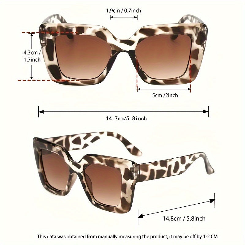 Stylish Leopard Print Square Fashion Glasses for Women - Gradient Lenses, Durable Plastic Frame, Perfect for Beach Parties & Vacations, Beach Party Accessory | Chic Leopard Glasses | Bold Pattern Design