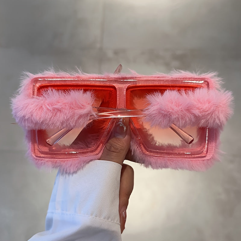 Y2K Fashion Plush Oversized Gradient Glasses, Novelty Fuzzy Party Club Eyewear for Men And Women, Plastic Frame, Hawaiian Theme, Non-Prescription Fun Glasses for And Festive Occasions, Carnival/Mardi Gras/Masquerade