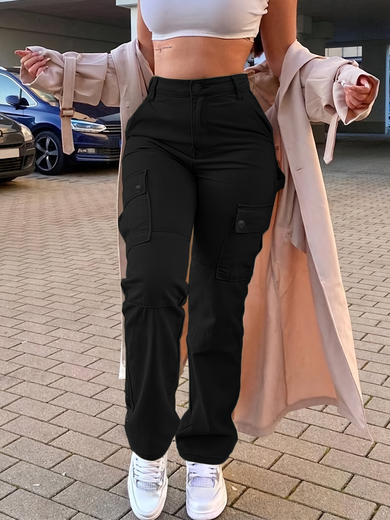 GILIPUR Pink Cargo Pants for Women - Retro Street Style, Multi-Pocket Utility Workwear, Machine Washable, Viscose and Elastane Blend