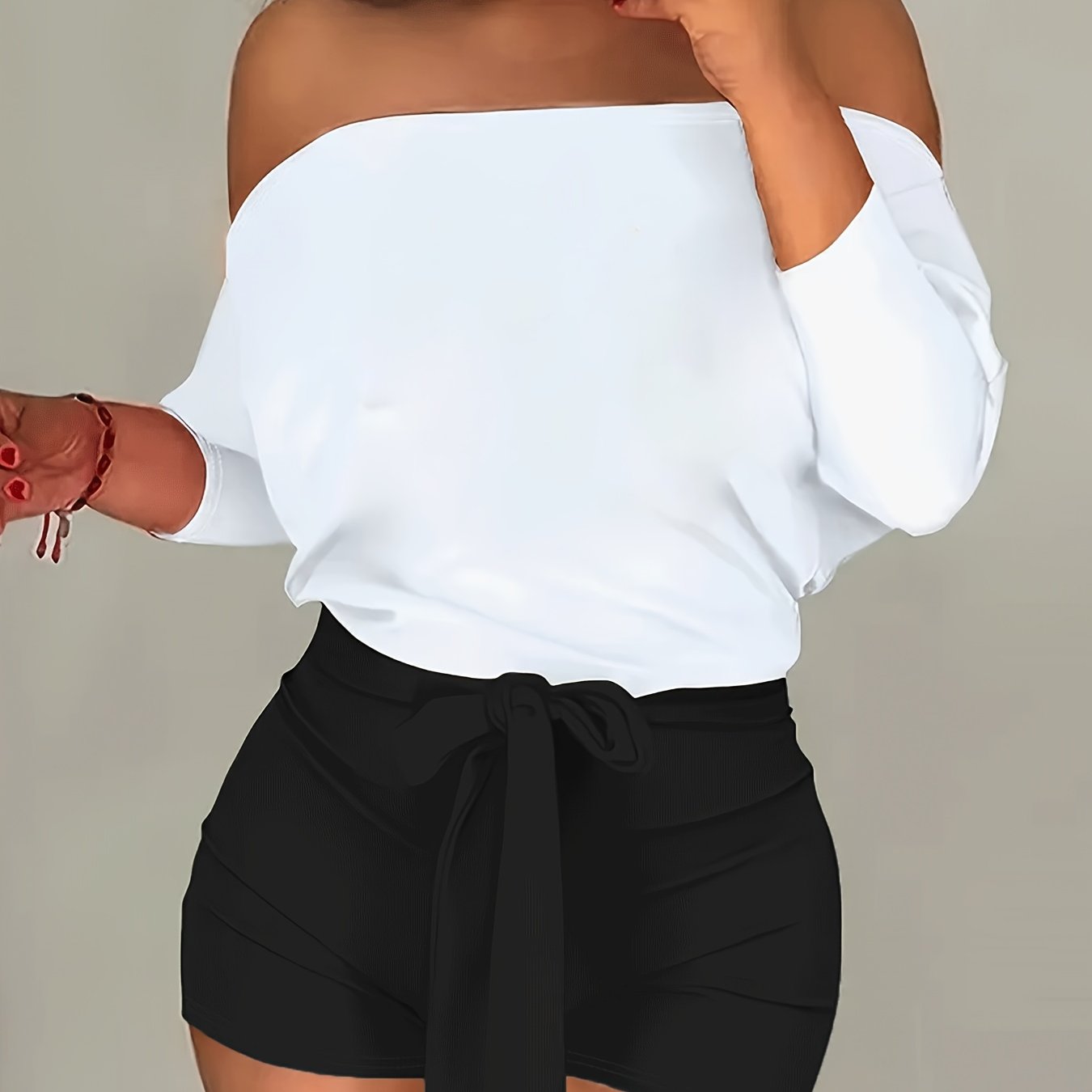 8016 European And American Women'S Clothing 2025 Spring And Summer New Casual Loose Off-Shoulder Shorts Suit Two-Piece Suit with Belt