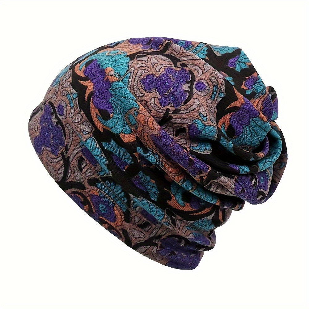 4 Pcs/set Bohemian Floral Print Brimless Beanie For Women - Autumn And Winter Warm Elastic Chemotherapy Cap, Lightweight Multi Functional Headscarf - Multi Functional Neck Cover