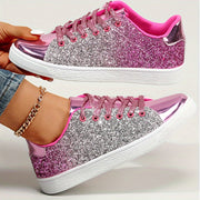 Women's Glitter Sneakers - Casual Athletic Flat Shoes, Fashionable Low Top Lace-up Fashion Skate Shoes - Plus Size - For Women - Suitable for Casual Wear, Sports & Parties - Perfect Gift for Fashionable Women