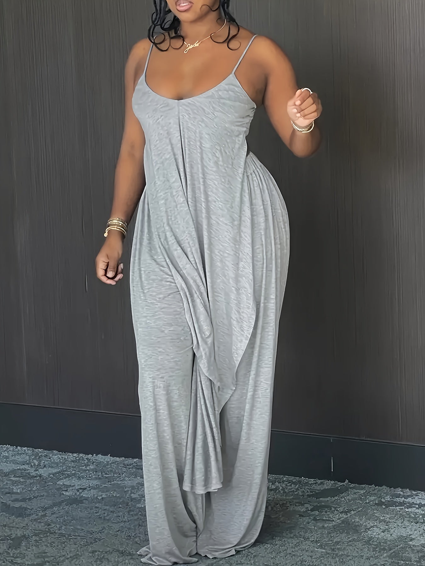 Minimally Casual Set with V-neck Asymmetrical Hem, Camisole Top And Elastic Waistband, Long Pants, Sleepwear Set, Suitable for Women to Wear As Outerwear