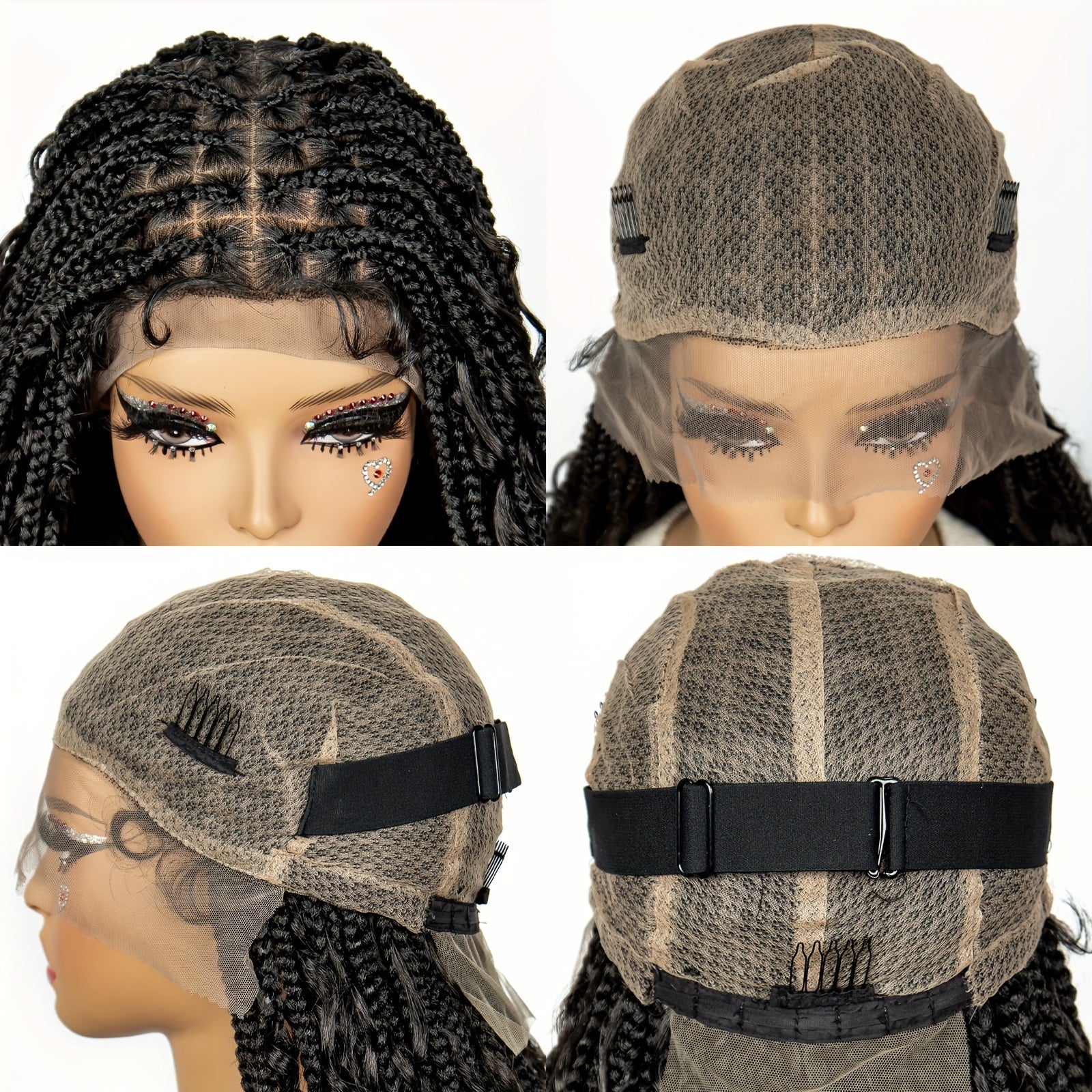 Full Lace Women's Bohemian Knotless Braided Full Lace Wig, Long Goddess Braided Wig, Curly Synthetic Braids With Baby Hair, Synthetic Bohemian Braided Wig