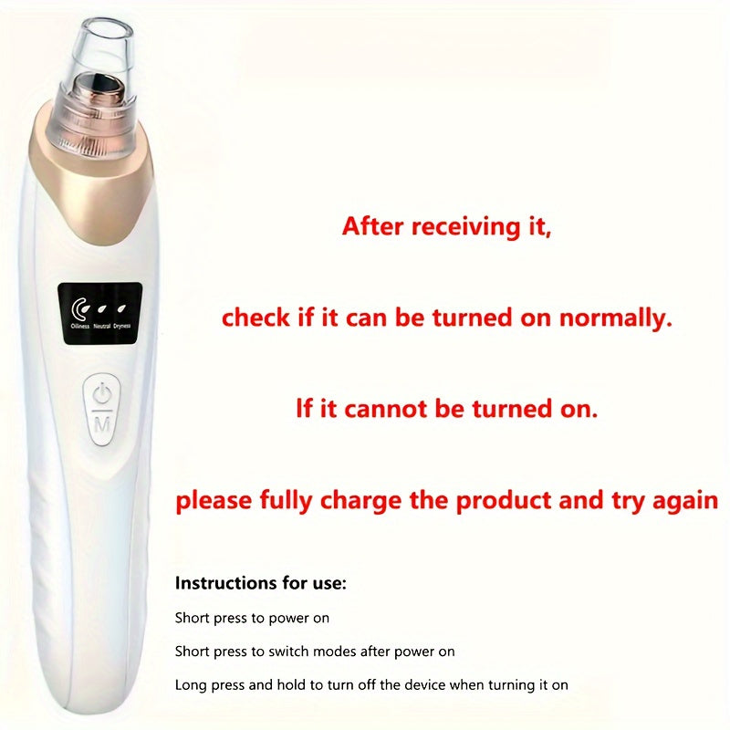 Rechargeable Blackhead & Acne Remover - Fragrance-Free Facial Skin Care Tool with Deep Pore Cleaning, 400mAh Lithium Battery for Wrinkle Reduction & Aging Resistance