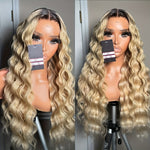 13x4 613 Lace Front Wigs Ombre Brown Roots To Blonde Pre-plucked 180% Density Luscious Blonde Deep Wave Wig HD Transparent Frontal Wig Glueless Lace Front Wigs For Women Girls Party Vacation Daily Used 28inch