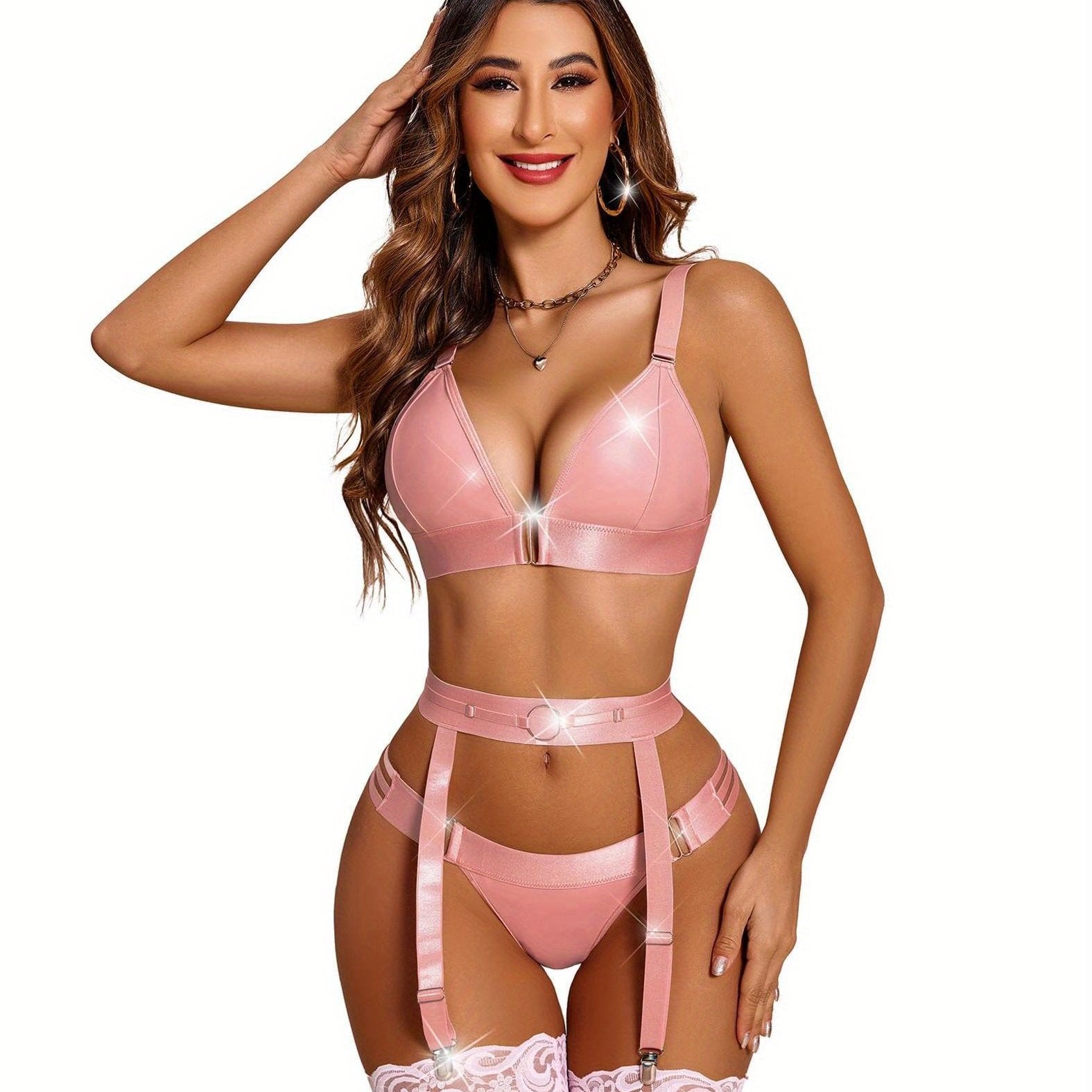 Women Lingerie Set Garter 5 Piece Bra and Panty Set Babydoll