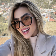 Women'S Fashion Square Glasses, Metal Frame, -Reflective PC Lens, Large Double Bridge, College Parties, and