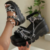 1 Pair Women's High-Heel Sandals with Thick Rubber Sole, Black Synthetic Cover Open-Toe Buckle Strap Shoes for Casual & Formal Outfits, Casual Outdoor Footwear | Edgy Chic Style | Synthetic Cover Shoes, Chunky Heel Sandals