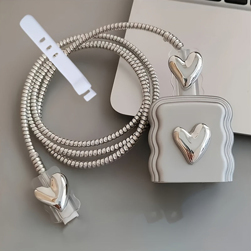 5 Pcs Stylish Heart-Shaped Phone Charger Covers for iPhone, Suitable for 18/20W Chargers - Perfect Gift for Boyfriend or Girlfriend