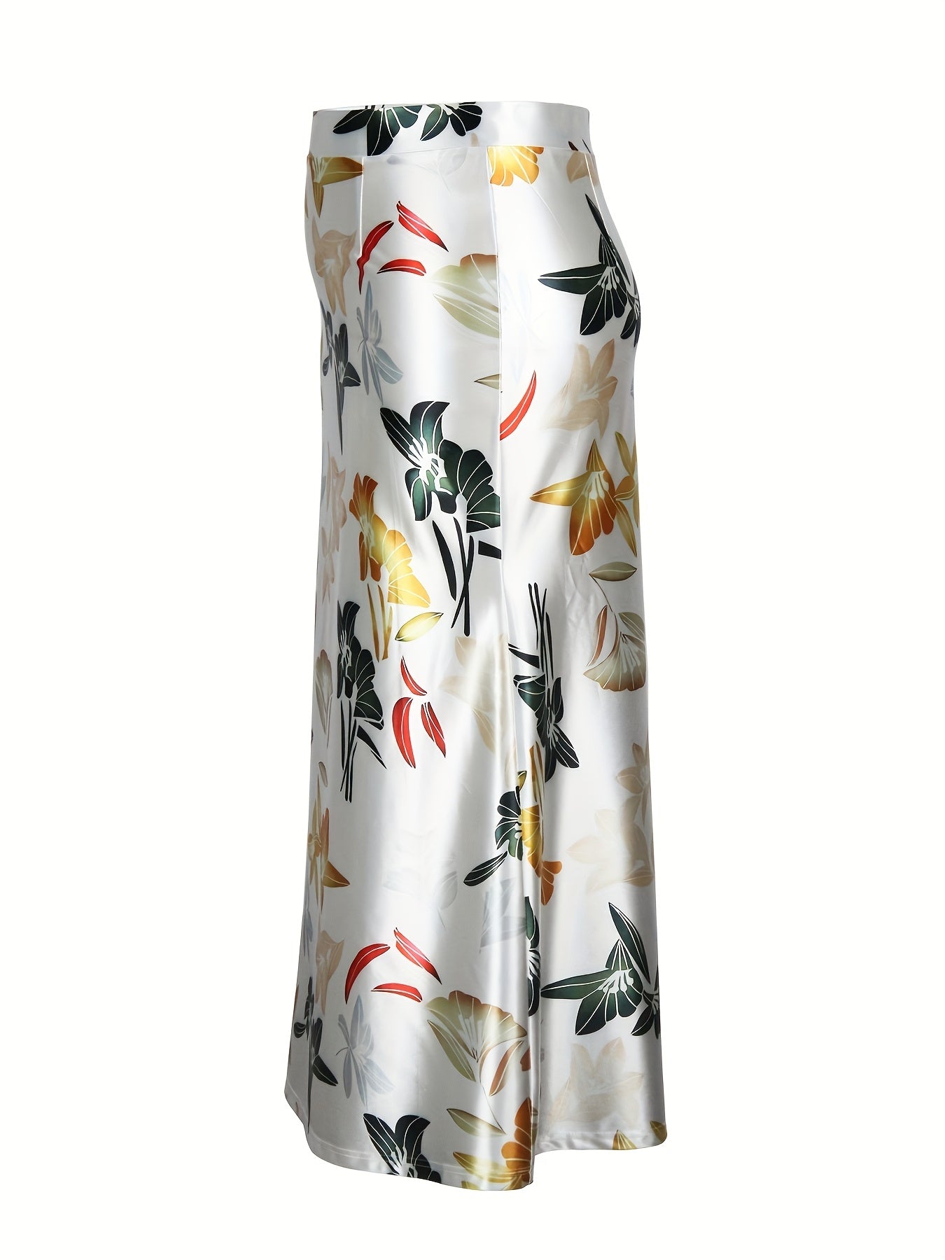 Women's Elegant Floral Print Stretchy Mermaid Skirt - Plus Size Long Flowy Polyester-Spandex Blend, Machine Washable All-Season Midi Skirt for Casual & Formal Wear, Comfortable Fashion | Highwaisted Skirt | Flexible Wear