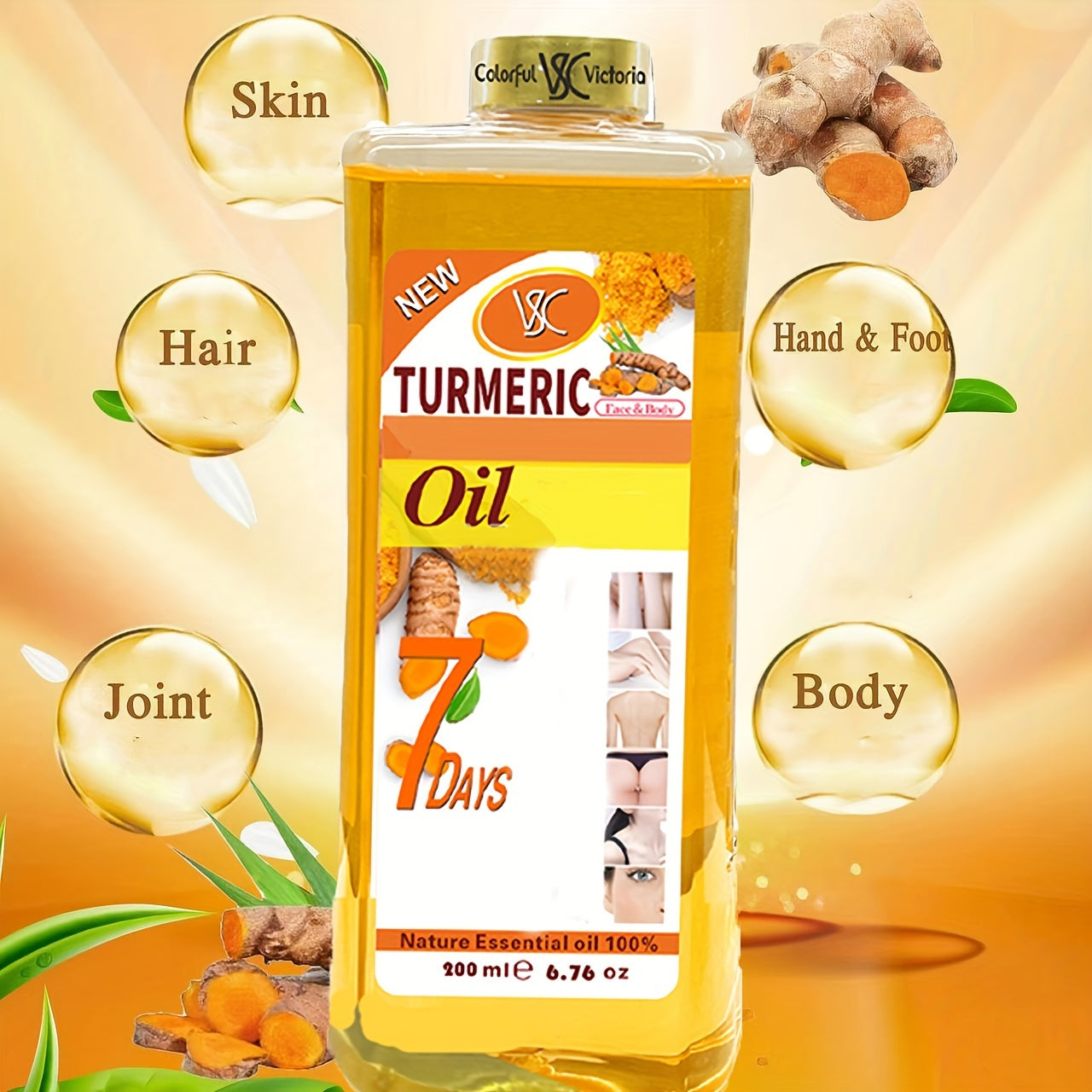 Turmeric Oil Facial & Body Massage Oil - All Light Beige Types, Glycerin-Based, Relaxation & Spa Quality, First Choice for Massage and Light Beige Care