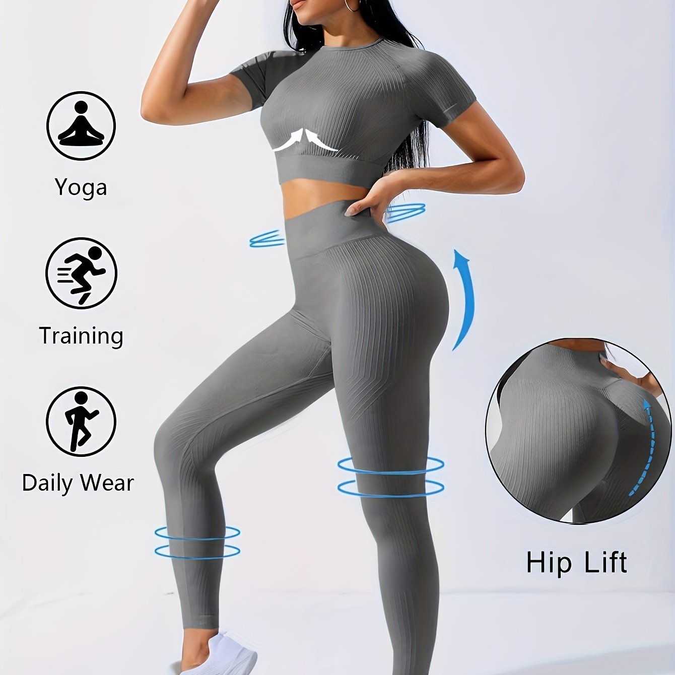 2pcs Sports Set, Short Sleeve Yoga Top & High Waist Running Workout Leggings - Breathable, Moisture-Wicking Fabric - For Women - Perfect for Yoga, Running, Gym & Fitness - Ideal Gift for Active Women