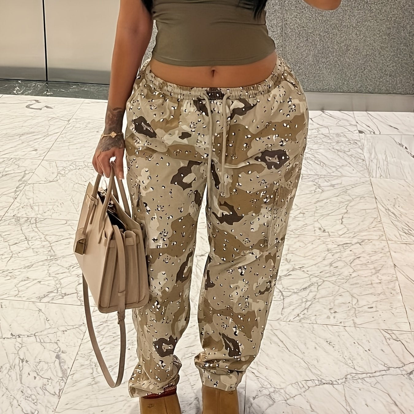 Y2K Style Paisley Pattern Drawstring Cargo Pants, 95% Polyester 5% Spandex, Machine Washable - Spring/Summer/Fall, Work Pants