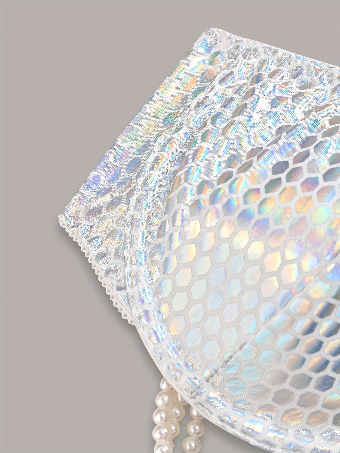 Faux Pearl Chain Detail Bra, Shiny Geo Pattern Bra, Women's Sexy Lingerie & Underwear