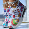 Abstract Print Side Lace-up Casual Wedge Sneakers - Without Anklet