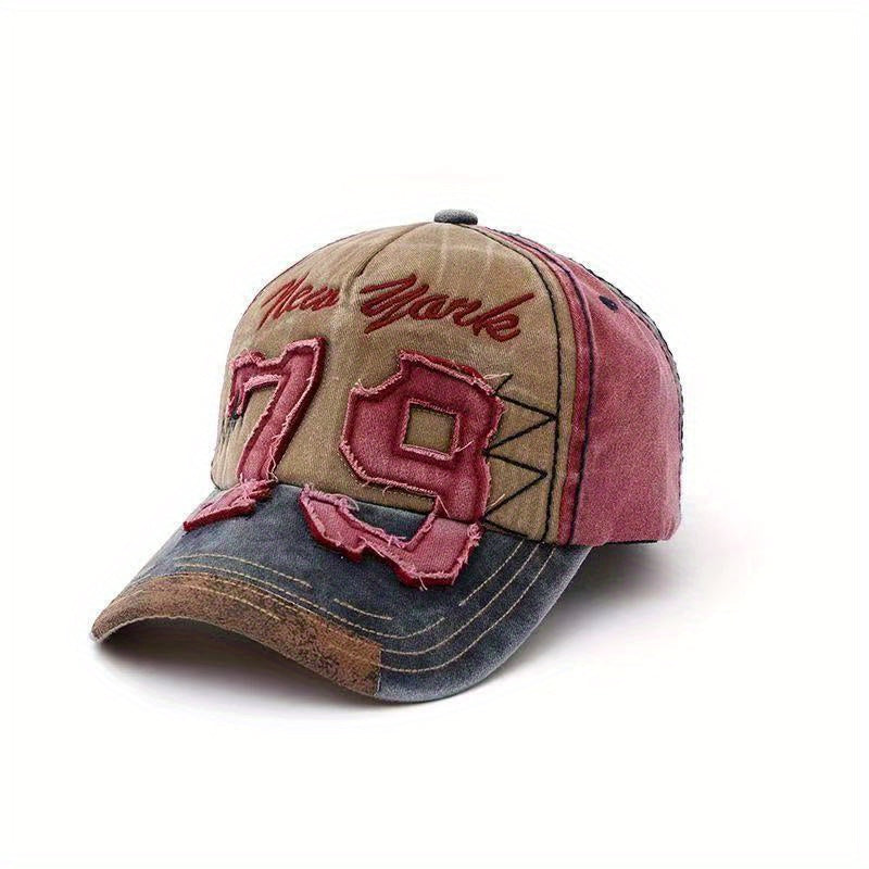 [Fashionable Cap] 1pc Fashionable Adjustable Peaked Cap | Number 79 Embroidered Color Matching Sun Protection Baseball Cap, Old Personalized Lightweight Sun Hat | Outdoor Leisure Hat for Men and Women