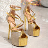 Elegant Golden High-Heel Sandals for Women - 6.3inch Stiletto, Sparkling Ankle Strap, Open Toe Design, Perfect for  Formal Events, Formal Footwear|Sparkling Heel|Synthetic Upper, High Heel Sandals