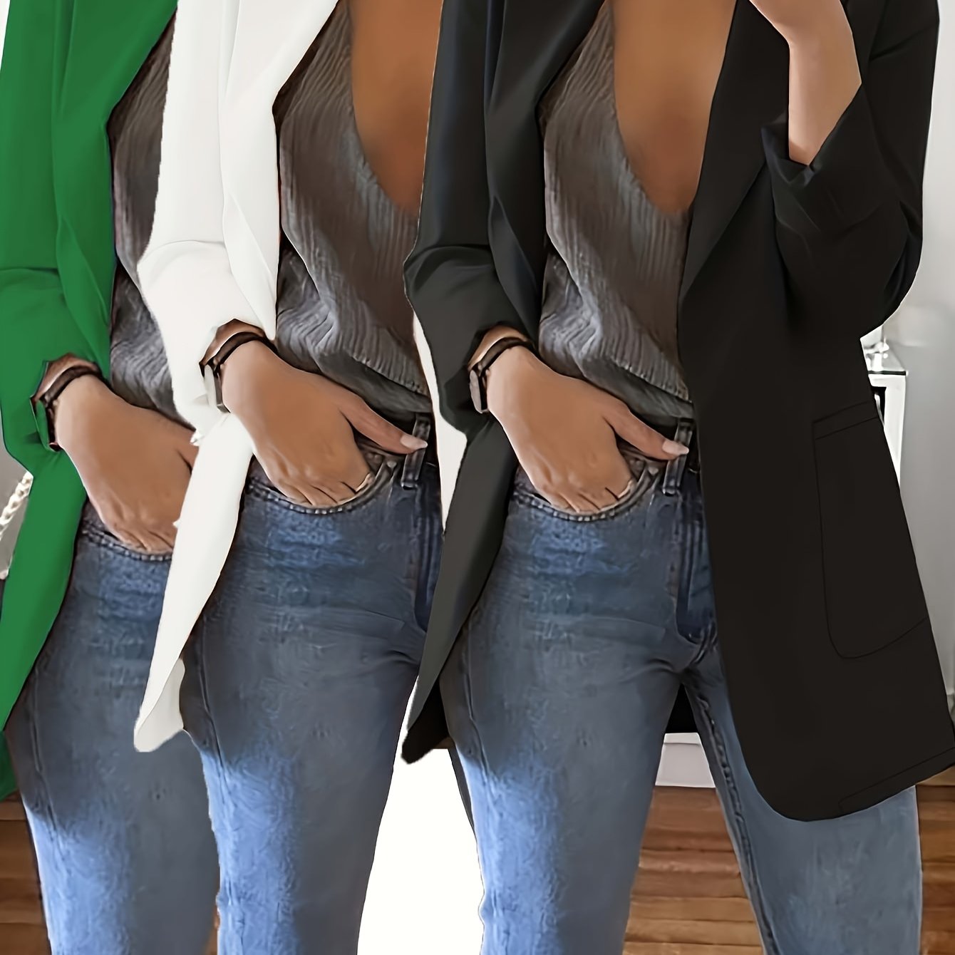 3pcs Fashion Casual Solid Color Lapel Slim Fit Open Cardigan Suit Jacket for Women Spring Summer Autumn