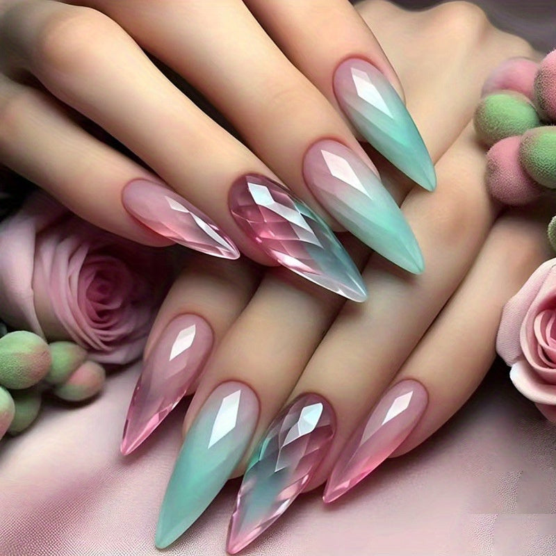 96PCS (4 PACK) Press in Almond Nail Set - Medium Length Purple and Pink Tones with Floral Patterns, Glossy Detachable Nail Tips, Suitable for Fashionable Autumn and Winter Styles
