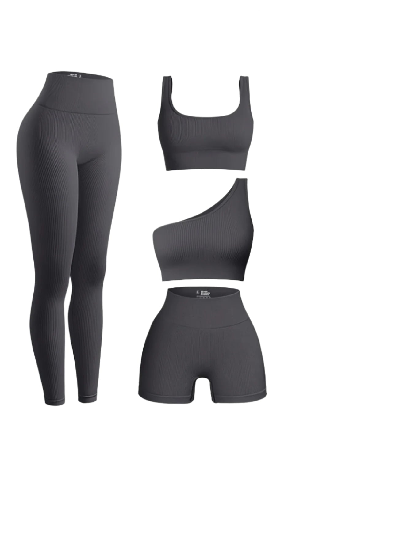 4-Piece Women's Rib-Knit Sports Yoga Set – Seamless High-Stretch Activewear for All Seasons
