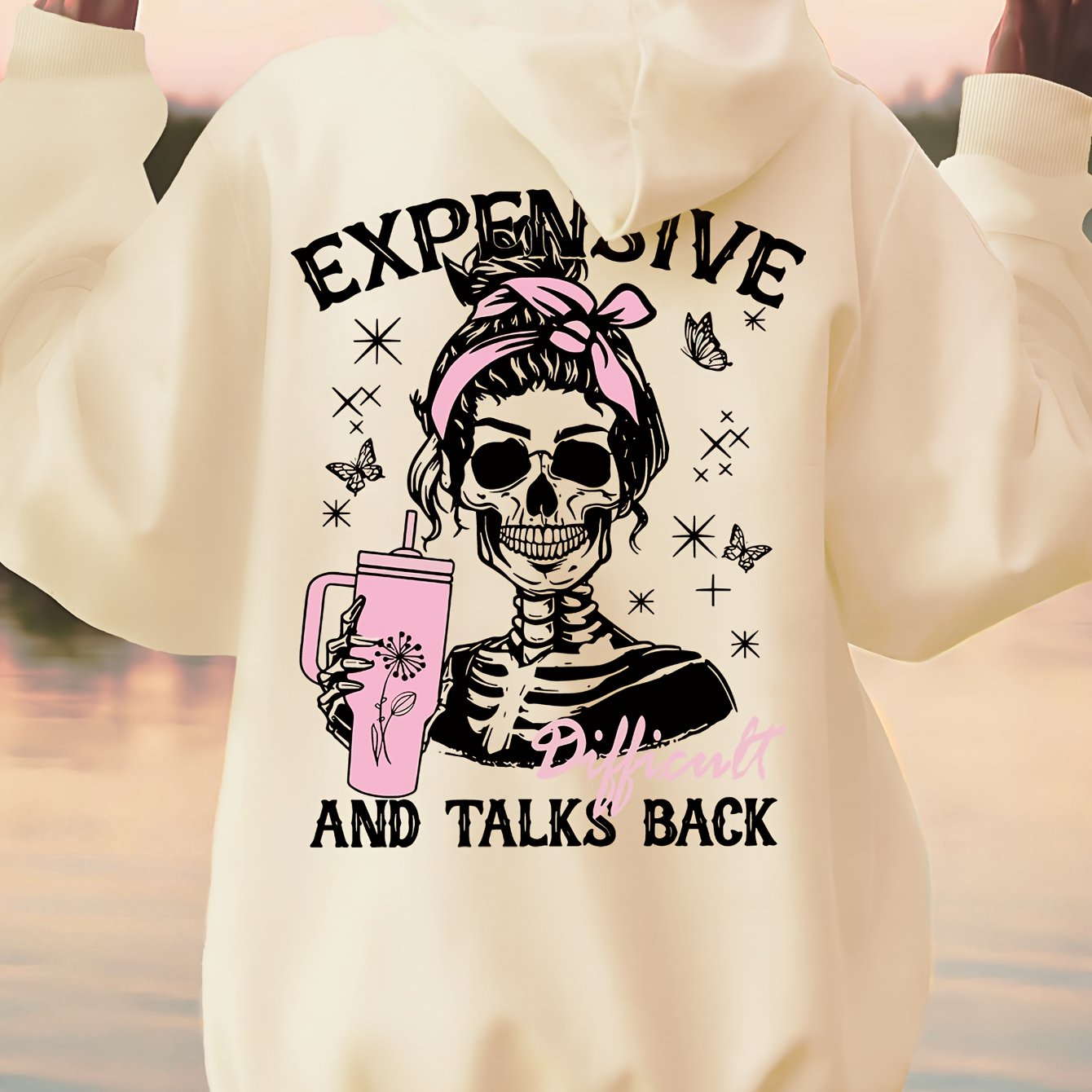 Women's Trendy Skull Print Hoodie - Casual Pullover with Kangaroo Pocket, Long Sleeve, Machine Washable Polyester