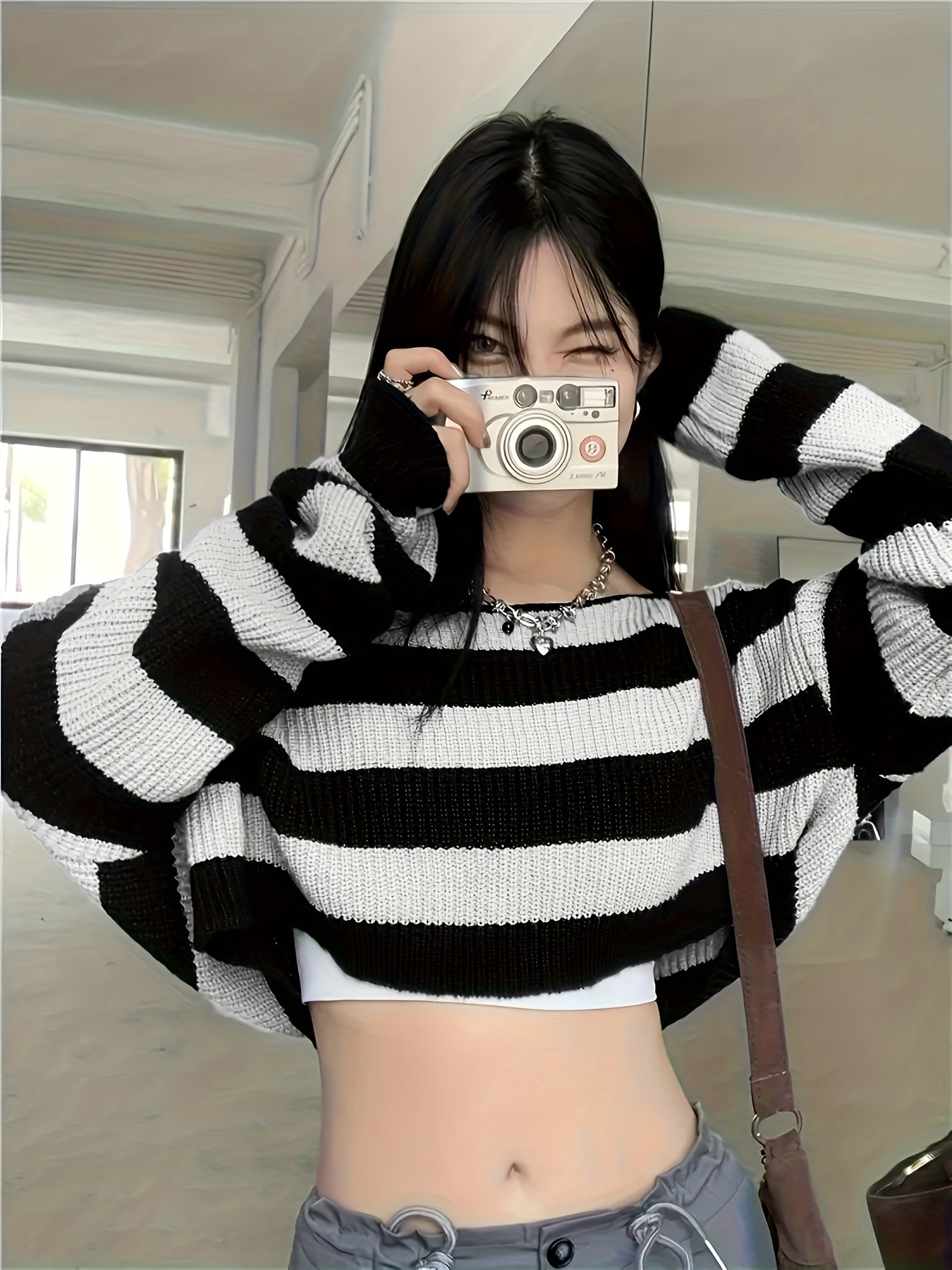 Women'S Y2K Style Color Block Knit Crew Neck Short Sleeve Pullover - 100% Polyester Jersey, All Seasons, Knit Fabric, Young Fashion