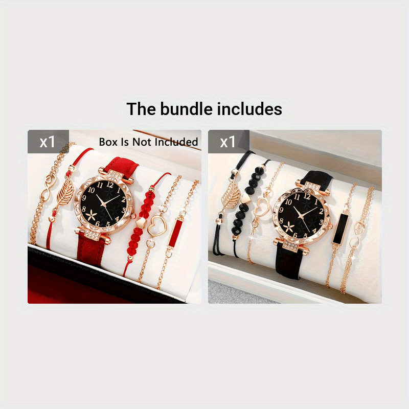 Set of 6 Beautifully Designed Printed Rhinestone Quartz Watches with Digital Dial And Bracelets for Women, Perfect Gift for Her