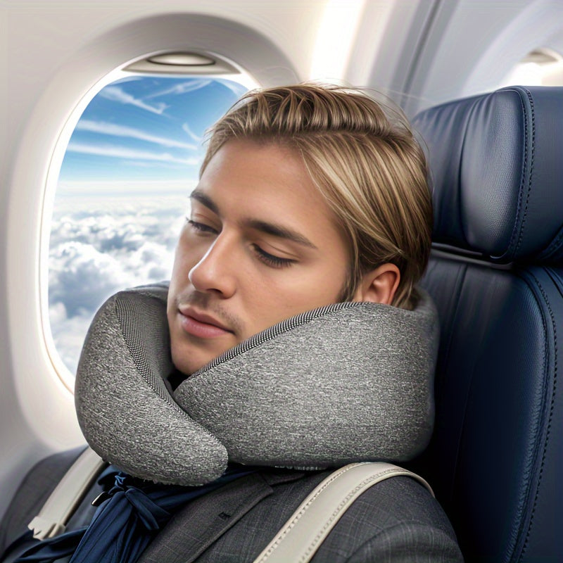Comfortable Memory Foam 1pc Travel Pillow - Breathable, Machine Washable - For Airplane, Office, Car, and Home Lounging