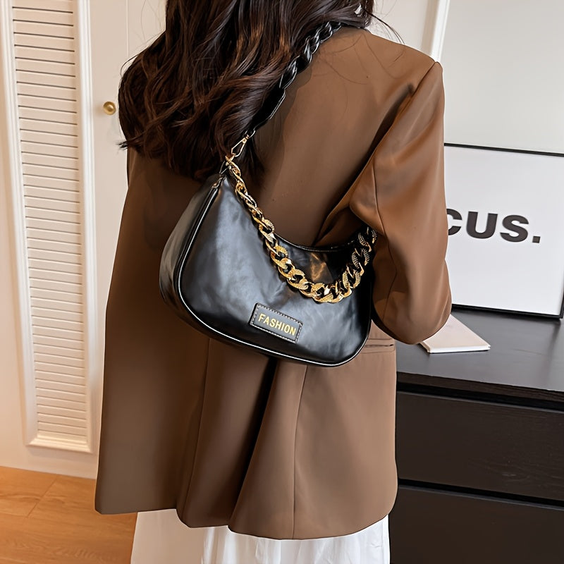 Stylish Women's Shoulder Bag with Adjustable Golden Chain Strap - Elegant Crossbody Handbag in Black, Khaki, or Orange, Perfect for Casual or Formal Occasions, Ladies Handbags