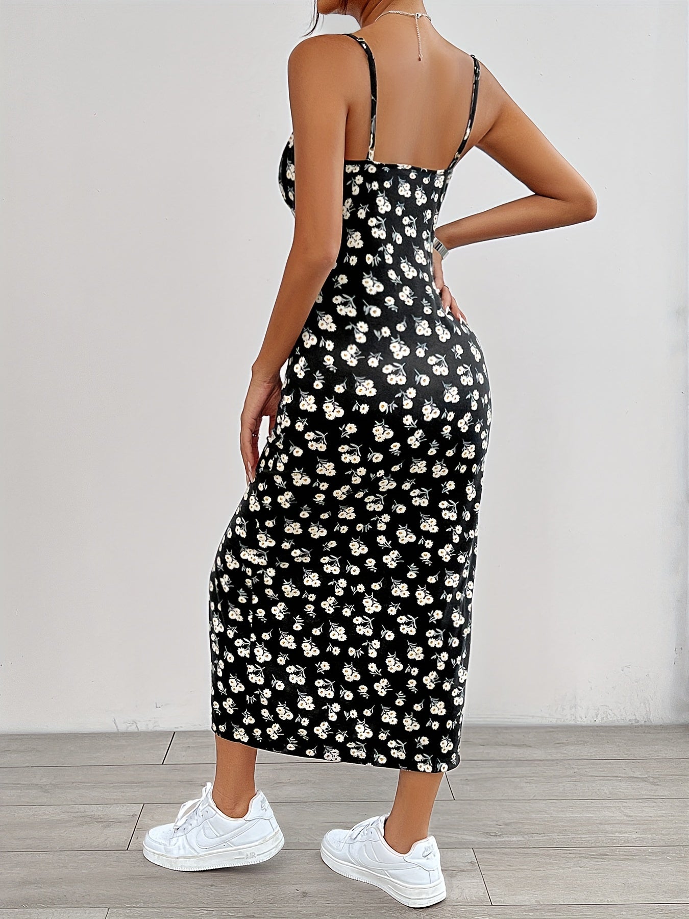 Floral Print Split Hem Cami Dress - Elegant Sleeveless Spaghetti Strap Dress For Spring & Summer - Women's Clothing - For Women - Perfect for Casual & Party Occasions - Ideal Gift for Her
