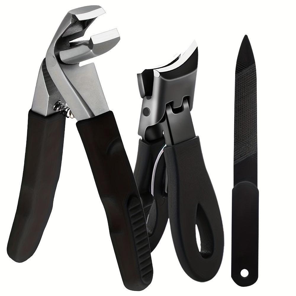 [Heavy Duty] Angled Heavy Duty Toe Nail Clippers With Catcher | 3pcs | Sharp Stainless Steel | Mess Free Large Fingernail Clippers With Wide Opening | For Thick Nails For Seniors Men Women