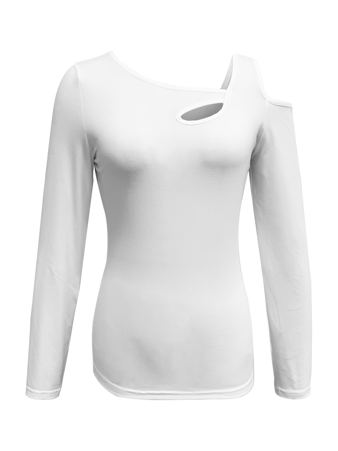 Cold Shoulder Cut Out Asymmetrical T-shirt, Chic Long Sleeve Top For Spring & Fall, Women's Clothing