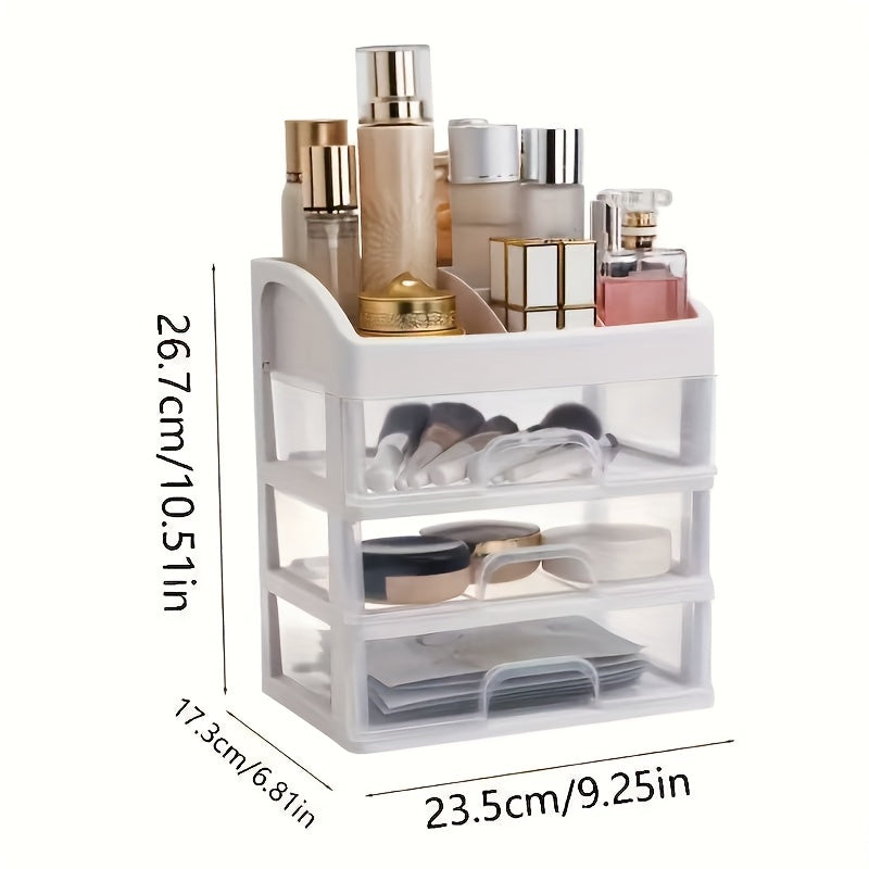 4-layer expandable cosmetics storage box, durable PP material, stylish rectangular design, storage basket for bathroom and dressing table display, perfect for home decoration and desk organization