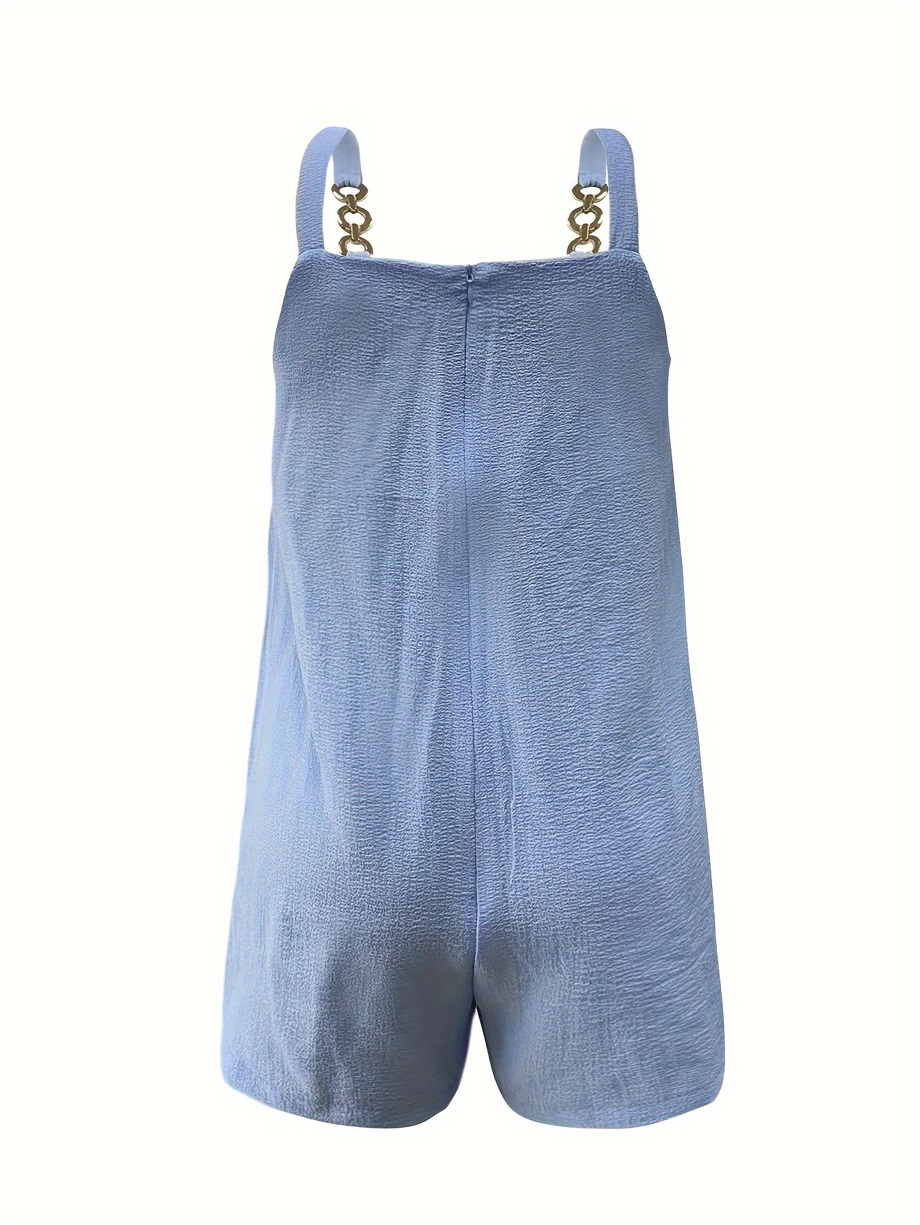 Vibrant Solid Color Polyester Elegant Vest Romper Jumpsuit - Sleeveless Collarless Chain Strap Design, Dual Pockets, No Elasticity, Woven, Perfect for Summer - Womens Casual Clothing