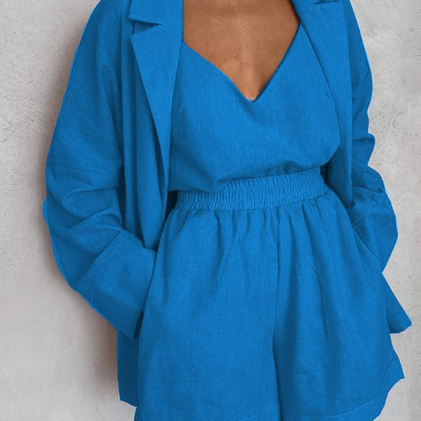 Women's Spring Summer Elegant Vest Blazer and Shorts 3-Piece Set for Casual Office Wear