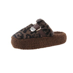 Women's Stylish Leopard Print Plush Slippers with Buckle Strap - Cozy Faux Fur-Lined Winter House Shoes, Soft Brown & Black Patterned Design, Thick Rubber Sole for Indoor Comfort, Seasonal Wear | Fashionable Footwear | Rubber