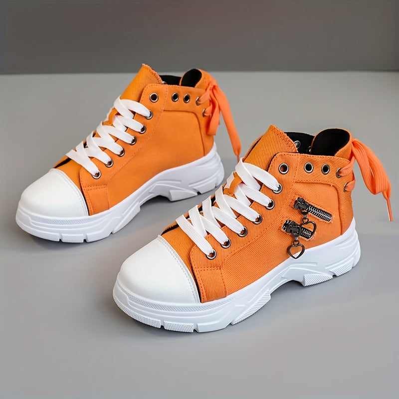 Women’s High Top Sneakers – Lace-Up Casual Sports Shoes with Side Zipper, Plus Size, Breathable Fabric Upper, All-Season Street Style Trainers