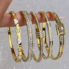 5pcs Elegant Golden-Toned Stainless Steel Bracelet Set with Heart Charms & Sparkling Rhinestones - Ideal Gift for Her, All-Season Wear, Delicate, Single Row Diamond, Triple Layer Diamond