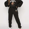Two-Piece Pants Set - Casual Graphic Print, Warm Fleece, Long Sleeve Crew Neck Pullover Shirt, Skinny Elastic Waist Pants, Women's Clothing Outfits for Everyday Wear