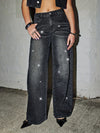 Ladies Fashion Hot Drilling A Sexy Micro-elastic Comfortable Joker Street Trend Advanced Straight Wide-leg Women'S Pants