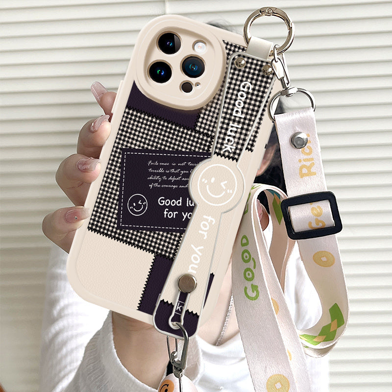 Interesting Stripe Pattern for Iphone 16/15/14/13/12/11 Pro/Plus/Max/Mini Mobile Phone Case Trendy And Fashionable Creative Wristband Can Be Used As a Bracket, Cross-Body, Back-Hanging Chain Rope, Full-Cover Silicone Anti-Fal